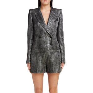 Isabel Marant Derron Double Breasted Silver Metallic Lurex Playsuit Romper EU 34